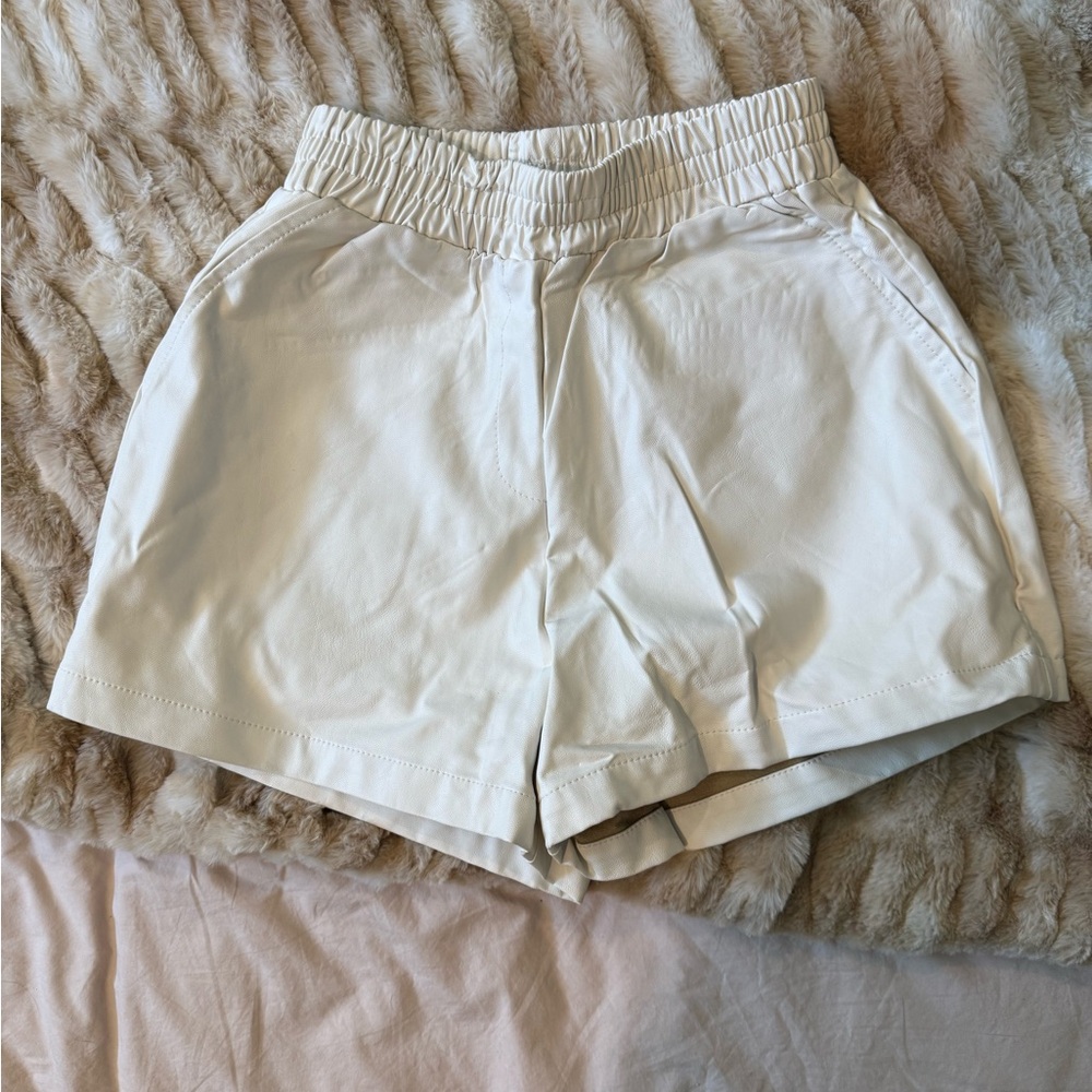 Women's White Faux Leather Shorts